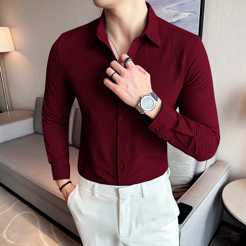 MAROON KOREAN WAFFLE SHIRT