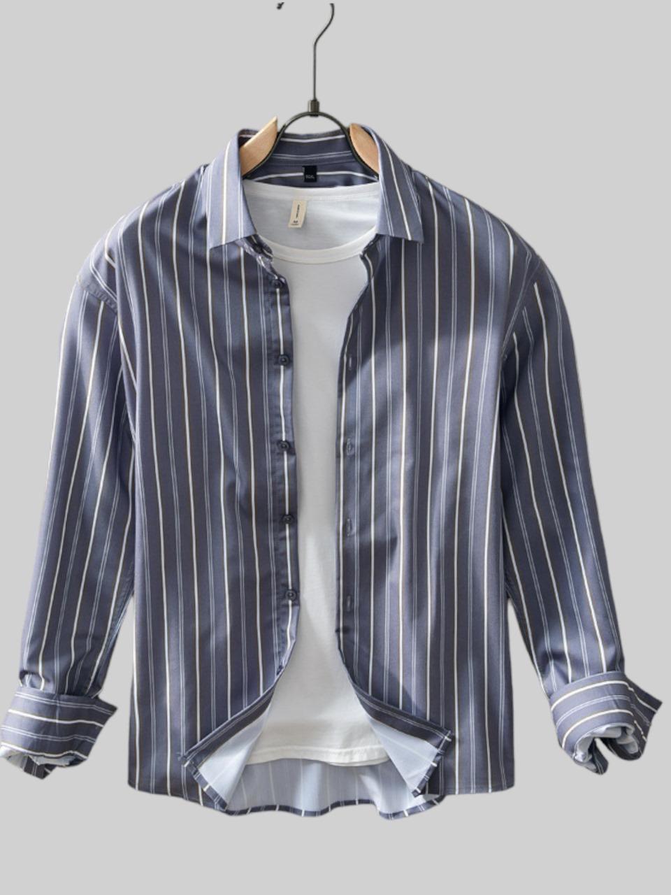 Gray white stripe cotton shirt