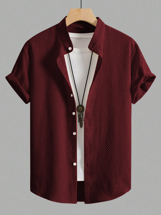 MAROON COLOUR SQUARE TEXTURE SHIRT